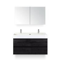 Maxx XL Badmeubelset 120 cm - Black Oak - Wastafel Kube Enkel 2 kraangaten - met Spiegelkast - thumbnail
