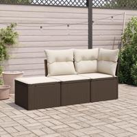 3-delige Loungeset met kussens poly rattan bruin - thumbnail