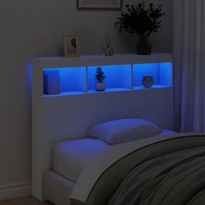 Hoofdbordkast met LED-verlichting 120x17x102 cm wit