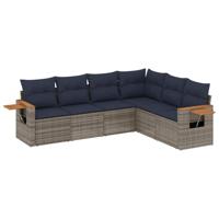6-delige Loungeset met kussens poly rattan grijs - thumbnail