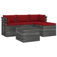 vidaXL 5-delige Loungeset met kussens pallet massief grenenhout - thumbnail