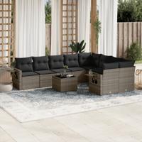 9-delige Loungeset met kussens poly rattan grijs - thumbnail