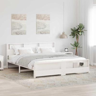 Bedframe met hoofdeinde Wit 200 x 200 cm Massief grenenhout