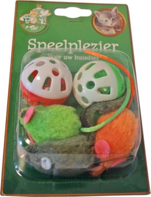 Katten-speelgoed bal bel muis gekleurd a 5st Gebr. de Boon - Gebr de boon