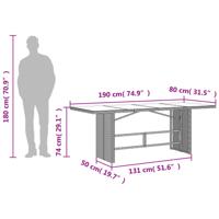 Tuintafel met glazen blad 190x80x74 cm poly rattan lichtgrijs - thumbnail