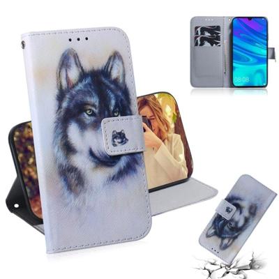 Witte Wolf patroon gekleurde tekening horizontale Flip lederen case voor Huawei P Smart (2019)/Honor 10 lite met houder & card slots & portemonnee