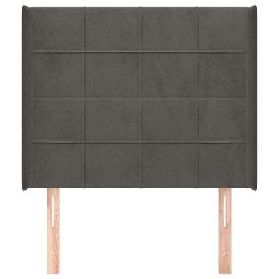 Hoofdbord met randen 147x16x118/128 cm fluweel donkergrijs - thumbnail