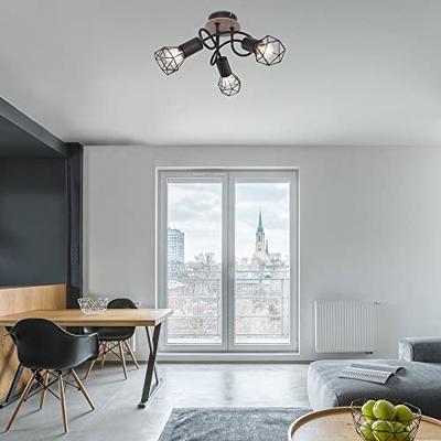 Globo PlafondlampXara I zwart met hout 3-lichts - 54802S-3DH