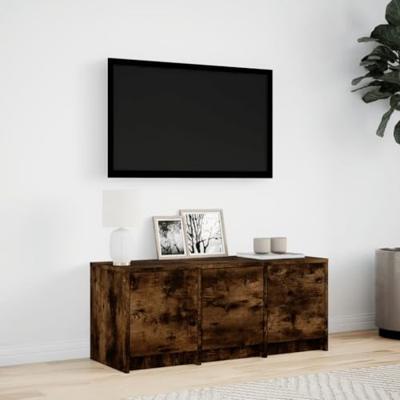 Tv-meubel met LED 97x34x40 cm bewerkt hout gerookt eikenkleur