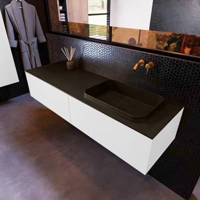 Badkamermeubelset Mondiaz Erin 150 cm met 2 Lades met RIDGE Wastafel Rechts Urban Zonder Kraangaten Greeploos Mat Talc