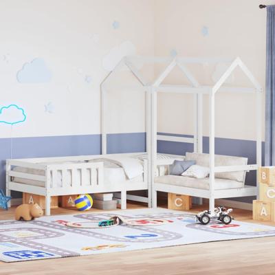 Kinderbed met huisje en bankje massief grenenhout wit 100x200cm