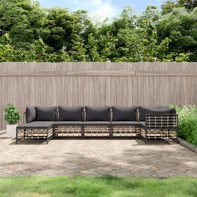 7-delige Loungeset met kussens poly rattan antracietkleurig