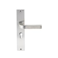 Hardbrass Deurkruk Osaka op rechthoekig langschild profielcilindergat 55mm - RVS - thumbnail