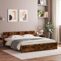 Bedframe met hoofdeinde en LED gerookt eikenkleurig 200x200 cm - thumbnail