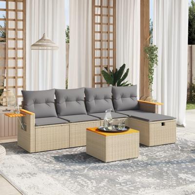 6-delige Loungeset met kussens poly rattan gemengd beige