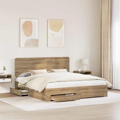 Bedframe met hoofdeinde Artisan Eiken 180 x 200 cm Bewerkt hout