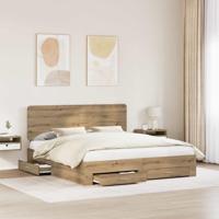 Bedframe met hoofdeinde Artisan Eiken 180 x 200 cm Bewerkt hout - thumbnail