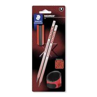 Staedtler Norix grafietpotlood, HB, met slijper en gom, koraal, blister van 2 stuks - thumbnail