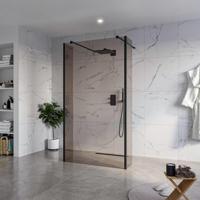 Fortifura Galeria Vrijstaande Inloopdouche - 110x200cm - Rookglas - antikalk - 8mm veiligheidsglas - 2 zijwanden 40cm - wandsteunen en hoekprofielen - Zwart mat SW927767 2x/SW915252/SW797934 2x/SW358025 2x - thumbnail