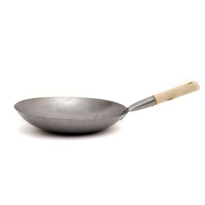 Wok platte bodem met houten handvat 33cm (13inch)