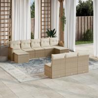 10-delige Loungeset met kussens poly rattan beige - thumbnail