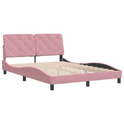 Bedframe met hoofdeinde fluweel roze 140x190 cm - thumbnail