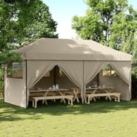 Partytent 2,95 x 5,8 meter inklapbaar pop-up met 4 zijwanden taupe - thumbnail