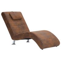 VidaXL Chaise longue met kussen kunstsuède bruin - thumbnail