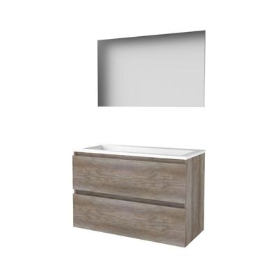 Basic-Line Basic 46 Badkamermeubelset - 100 x 46 cm - Greeploos - 2 Lades - Acryl Wastafel - 1 Kraangat - Spiegel - Scotch Oak