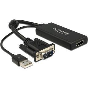 Delock 62668 VGA / HDMI Adapter [1x VGA-stekker - 1x HDMI-bus] Zwart 25.00 cm