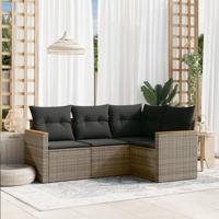 4-delige Loungeset met kussens poly rattan grijs - thumbnail