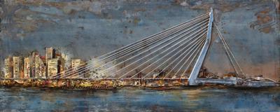 Schilderij - Metaalschilderij -60x150cm- Erasmusbrug Rotterdam