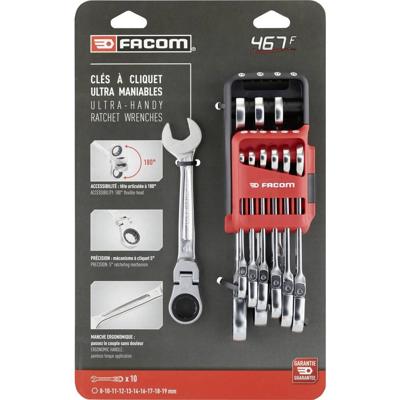Facom Set van 10 scharnierende steekringratelsleutels in houder - 467BF.JP10PB