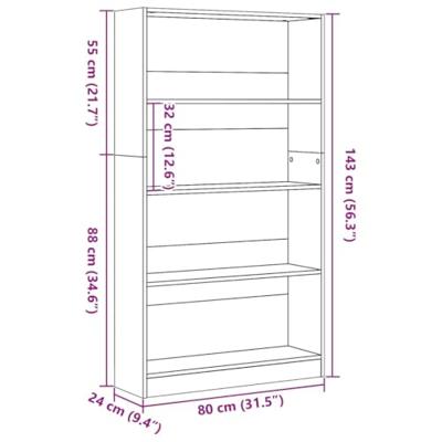 Boekenkast 80x24x143 cm bewerkt hout wit - thumbnail