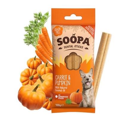 Soopa Dental Sticks met pompoen & wortel hondensnack Per 5 Soopa Dental Sticks met pompoen & wortel hondensnack Per 5