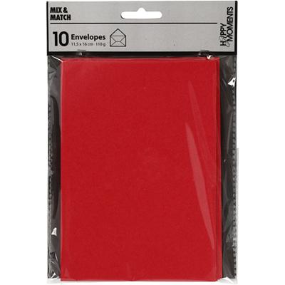 Creativ Company Enveloppen, afmeting envelop 11,5x16 cm, 110 gr, rood, 10 stuk/ 1 doos