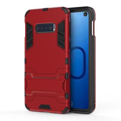 Schokbestendige PC + TPU Case voor Galaxy S10e met houder (rood) Schokbestendige PC + TPU Case voor Galaxy S10e met houder (rood)