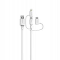 OtterBox versterkte 3-in-1-kabel met USB-A, USB-C en Lightning-connector, oplaadkabel voor smartphone en tablet, ultrarobuust, buig- en buigzaam getest, 1m, Wit - thumbnail