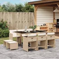 11-delige Tuinset met kussens poly rattan beige - thumbnail