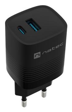NATEC RIBERA GAN LADER 1X USB-A + 1X USB-C 30W ZWART