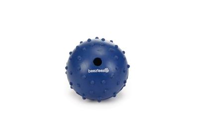 Rubber bal massief met bel hondenspeeltje blauw 7 cm