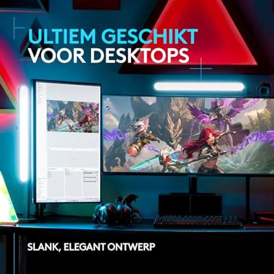 Logitech G Litra Beam premium gaminghoofdlamp met ledverlichting en TrueSoft-technologie, verstelbare bureaubevestiging, instellingen helderheid en kleurtemperatuur, bedieningsapp, pc/Mac - grafiet