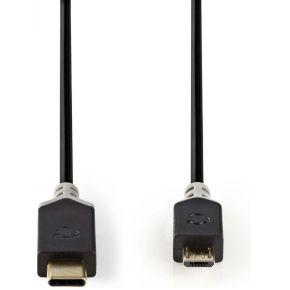 Kabel USB 2.0 | Type-C male - Micro-B male | 1,0 m | Antraciet