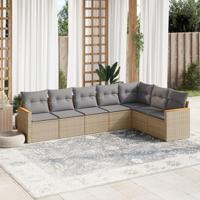 7-delige Loungeset met kussens poly rattan gemengd beige - thumbnail