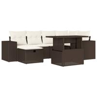 7-delige Loungeset met kussens poly rattan bruin - thumbnail