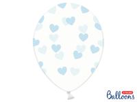 6 Transparante Ballonnen met hartjes print Sky Blue - thumbnail