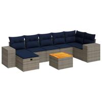8-delige Loungeset met kussens poly rattan grijs - thumbnail