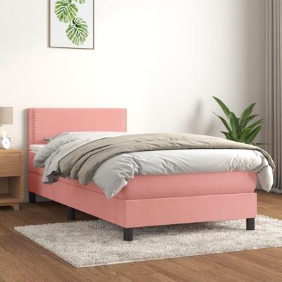 Boxspring met matras fluweel roze 100x200 cm