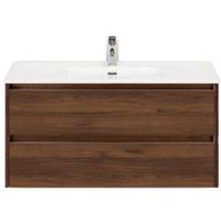 Dante Badmeubelset 100 cm - Walnoot - Keramische Wastafel Wit Cover - thumbnail