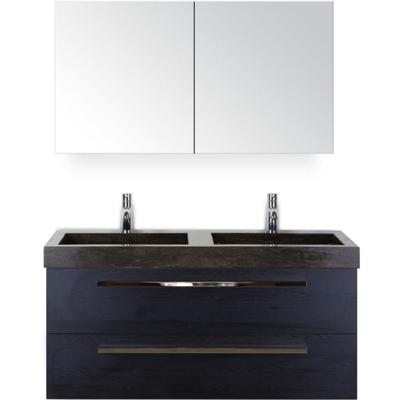 Seville Badmeubelset 120 cm - 2 Laden Black Oak - Wastafel Lucca Dubbel met Spiegelkast